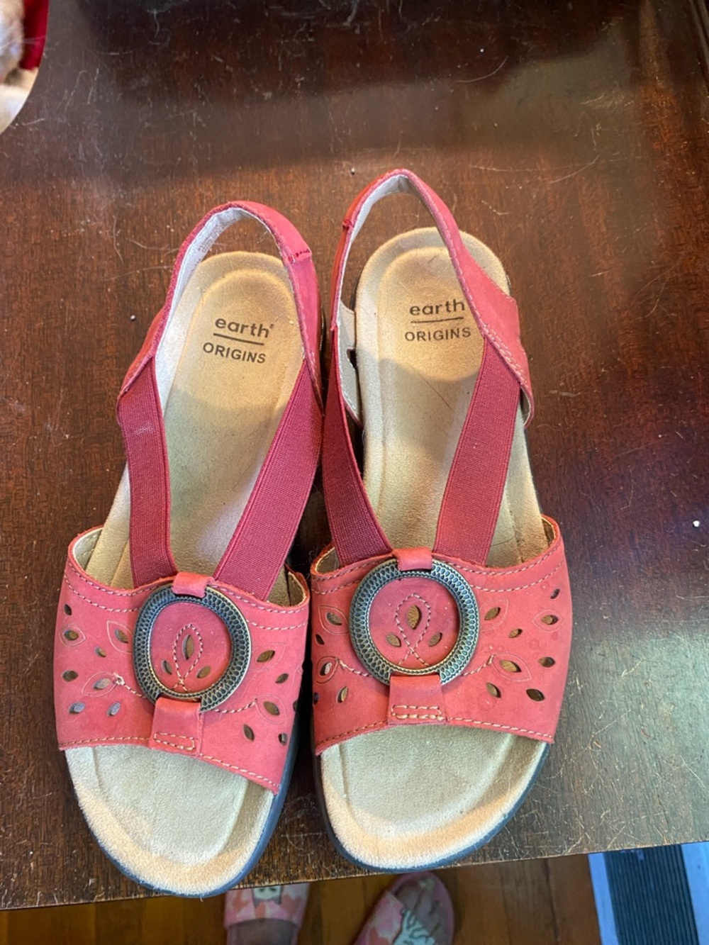 Earth Origins Coral Slingback Sandals with Decorative Buckle